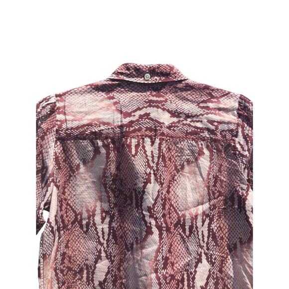 CURRENT/ELLIOTT Womens Short Sleeve Shirt 1 / S Pink Snake Reptile Bermuda Silk - Picture 13 of 14